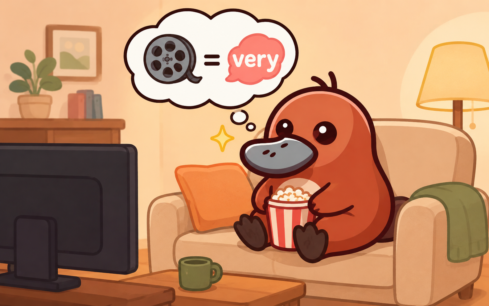 ソファでTV映画を見ながらFワードをveryのように使えると思っているカモノハシ