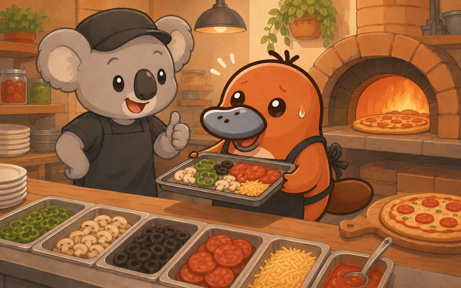留学中のアルバイトで「とりあえずやってみる」精神が身についた場面のカモノハシのイラスト